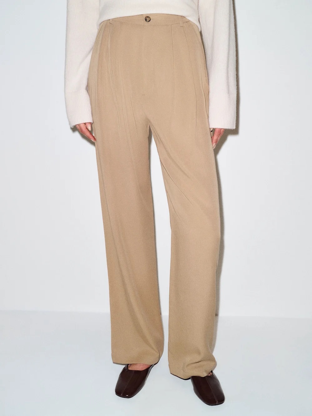 Reformation Beige Wide-Leg High-Rise Trousers